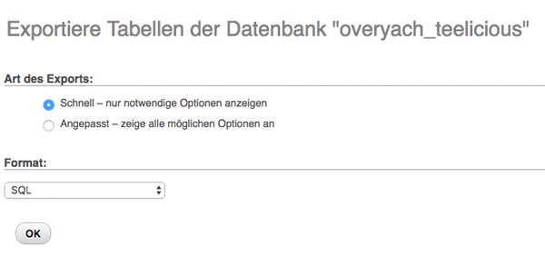 WordPress website umziehen datenbank exportieren